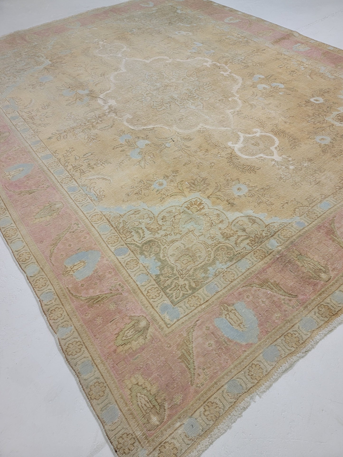 Hand-Knotted Wool Rug Tabriz Distressed 9'9" x 12'7"