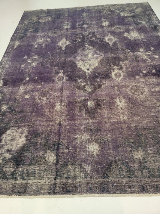 Hand-Knotted Wool Rug Tabriz Distressed Over Dye 7'10" x 10'10"