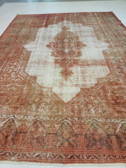 Hand-Knotted Wool Rug Tabriz Distressed 9'7" x 13'2"