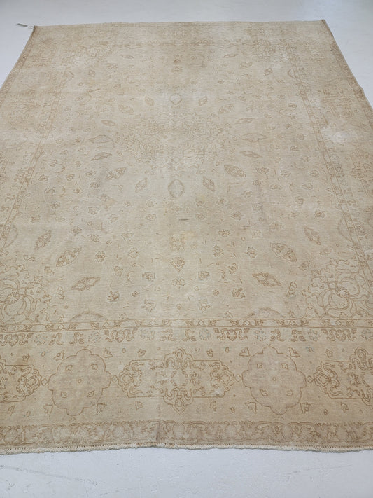 Hand-Knotted Wool Rug Tabriz Distressed 8' x 10'6"