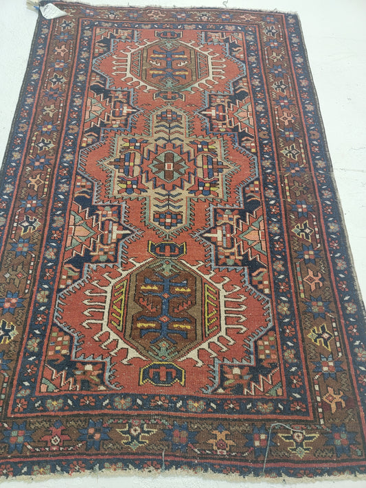 Hand-Knotted Wool Rug Heriz Karajeh 3' x 4'8"