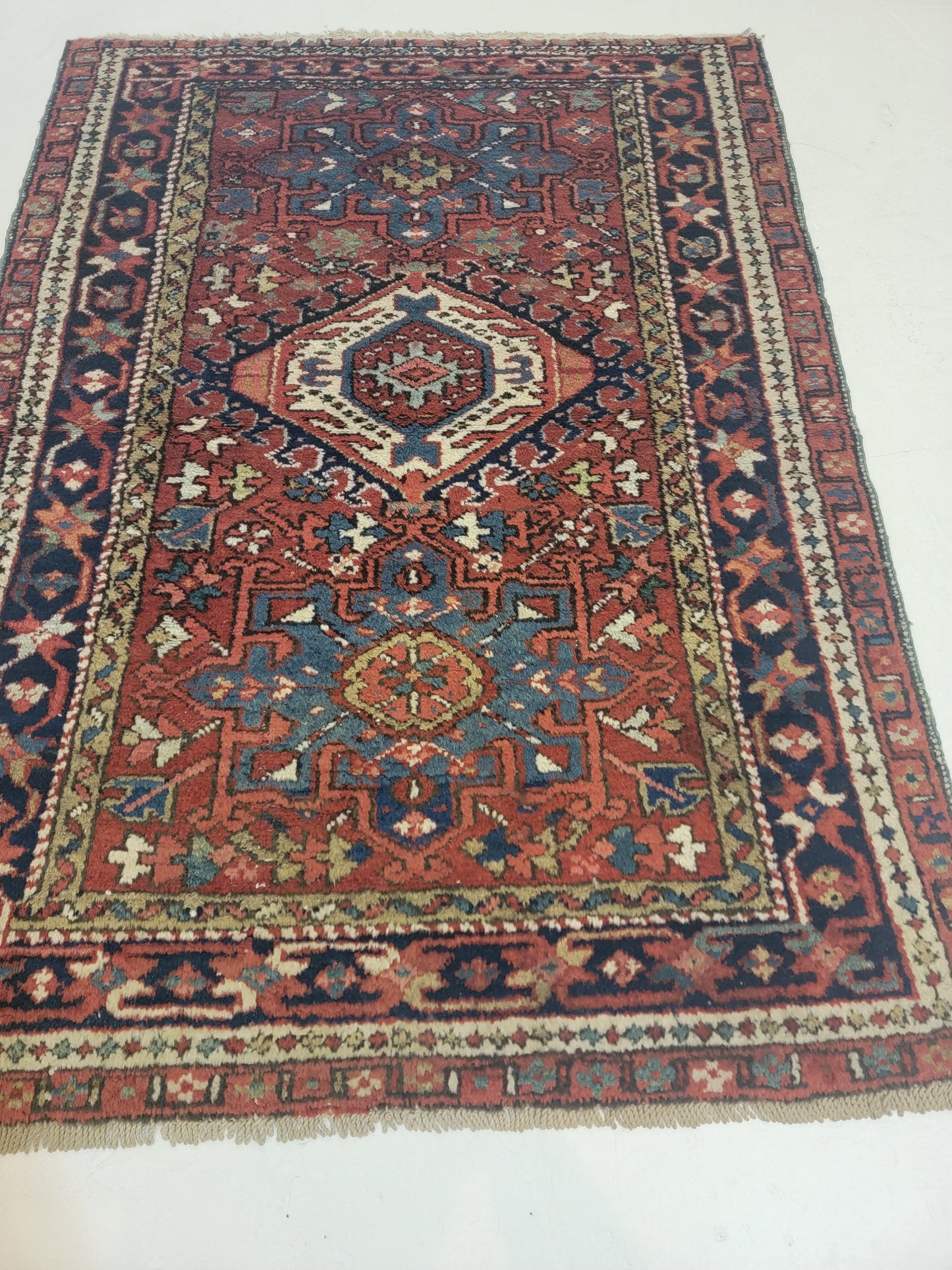 Antique Hand-Knotted Wool Rug Heriz Karajeh 3'4" x 4'4"