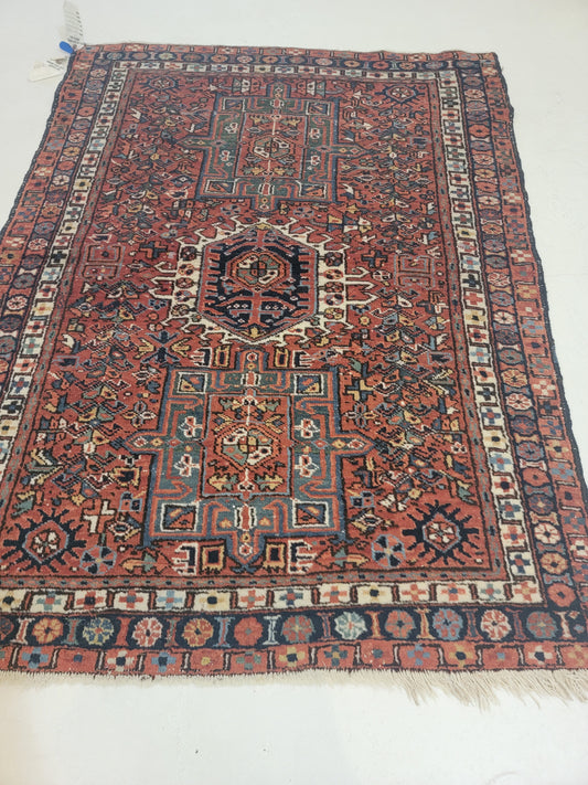 Hand-Knotted Wool Rug Heriz Karajeh 4' x 5'
