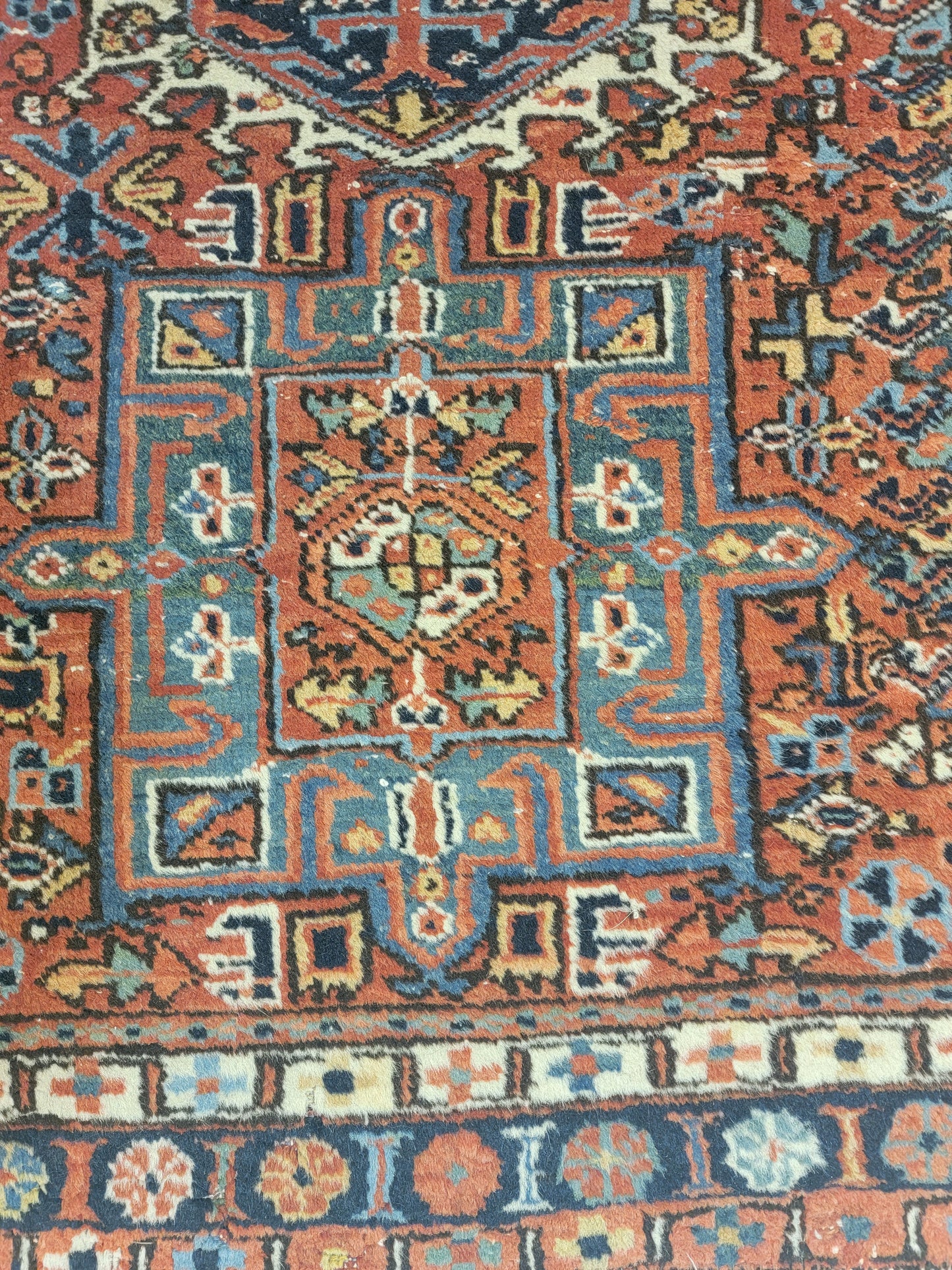 Hand-Knotted Wool Rug Heriz Karajeh 4' x 5'
