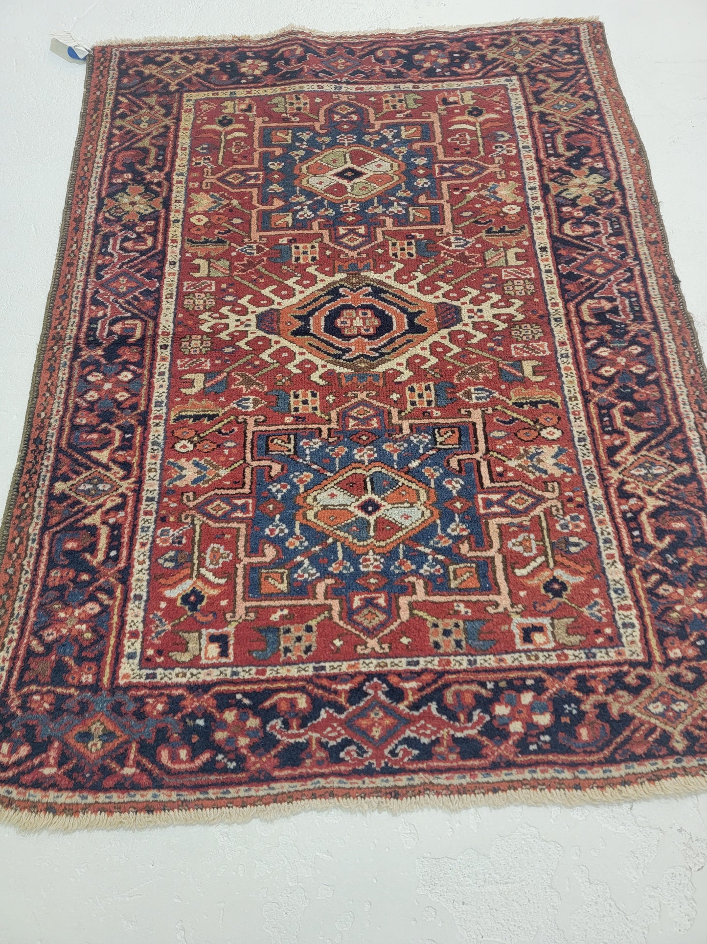 Hand-Knotted Wool Rug Heriz Karajeh 3'5" x 4'3"