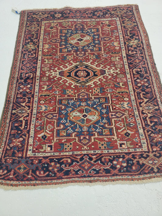 Hand-Knotted Wool Rug Heriz Karajeh 3'5" x 4'3"