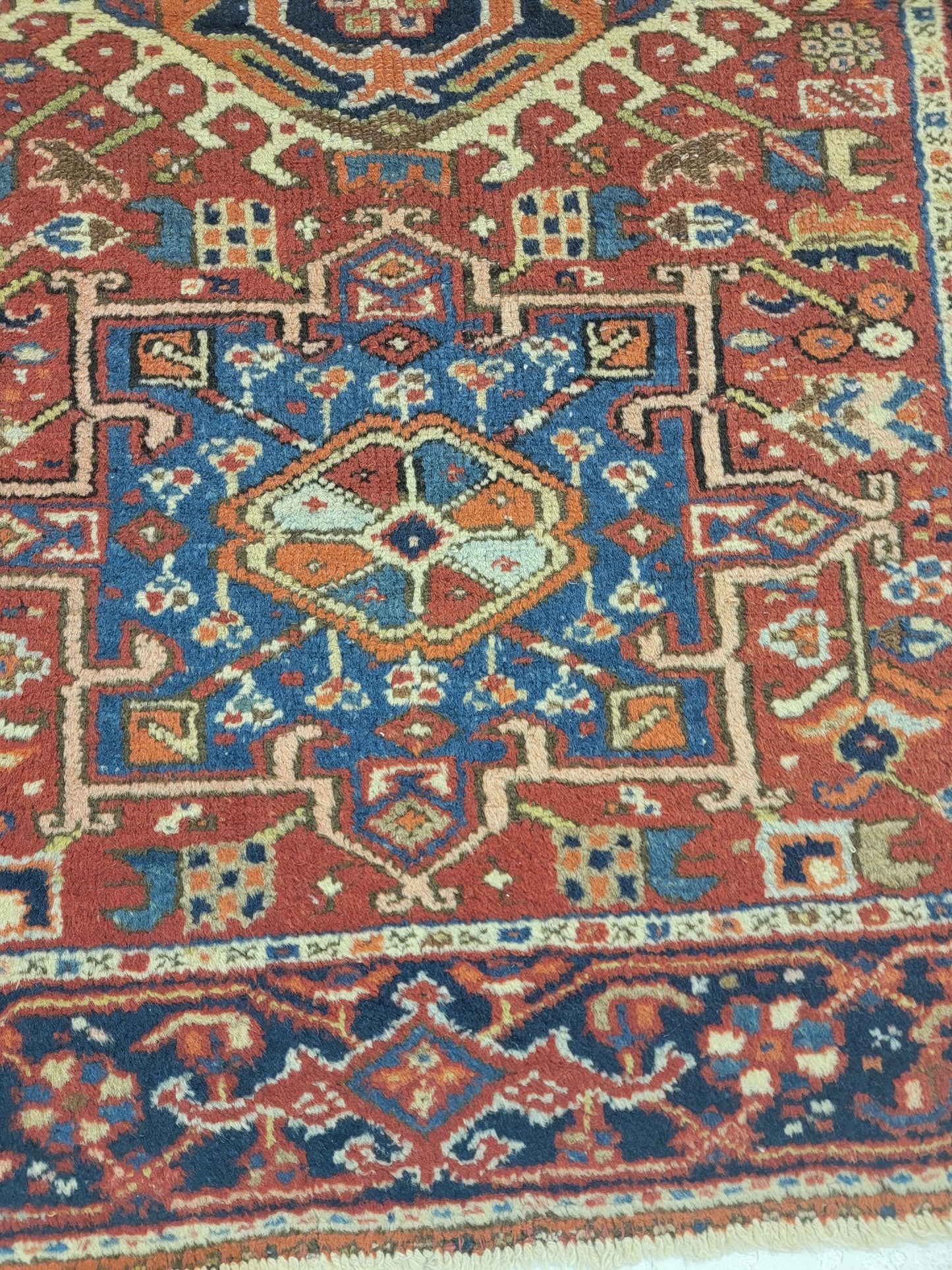 Hand-Knotted Wool Rug Heriz Karajeh 3'5" x 4'3"