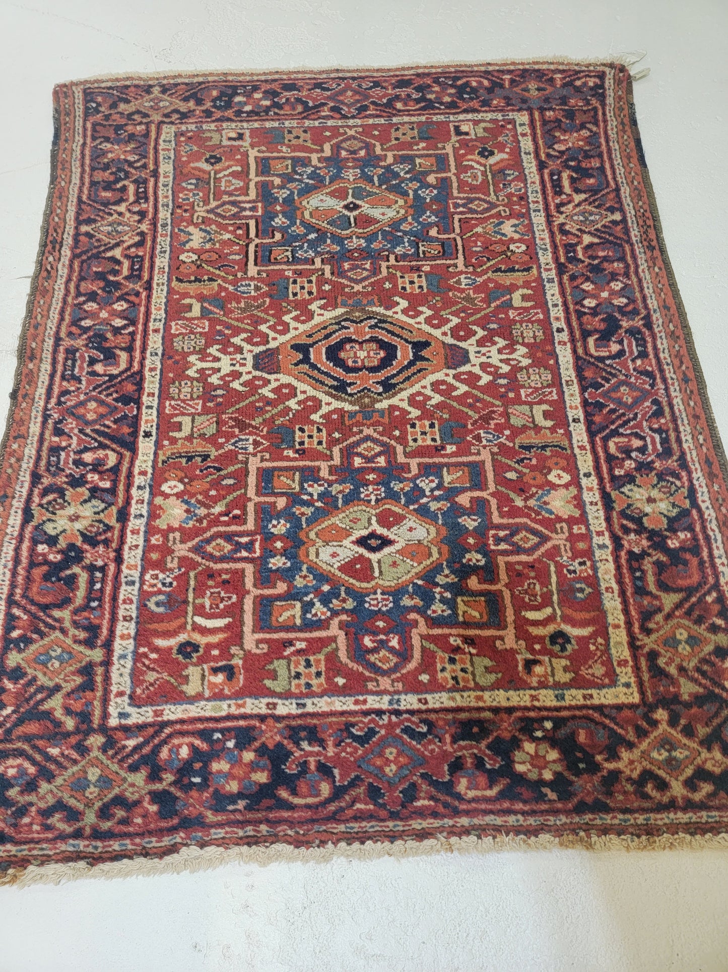 Hand-Knotted Wool Rug Heriz Karajeh 3'5" x 4'3"