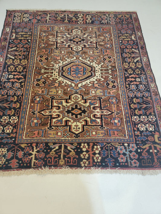 Hand-Knotted Wool Rug Heriz Karajeh 3'9" x 4'3"