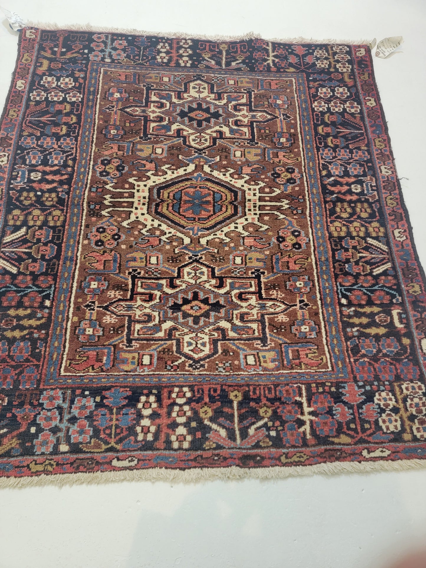 Hand-Knotted Wool Rug Heriz Karajeh 3'9" x 4'3"