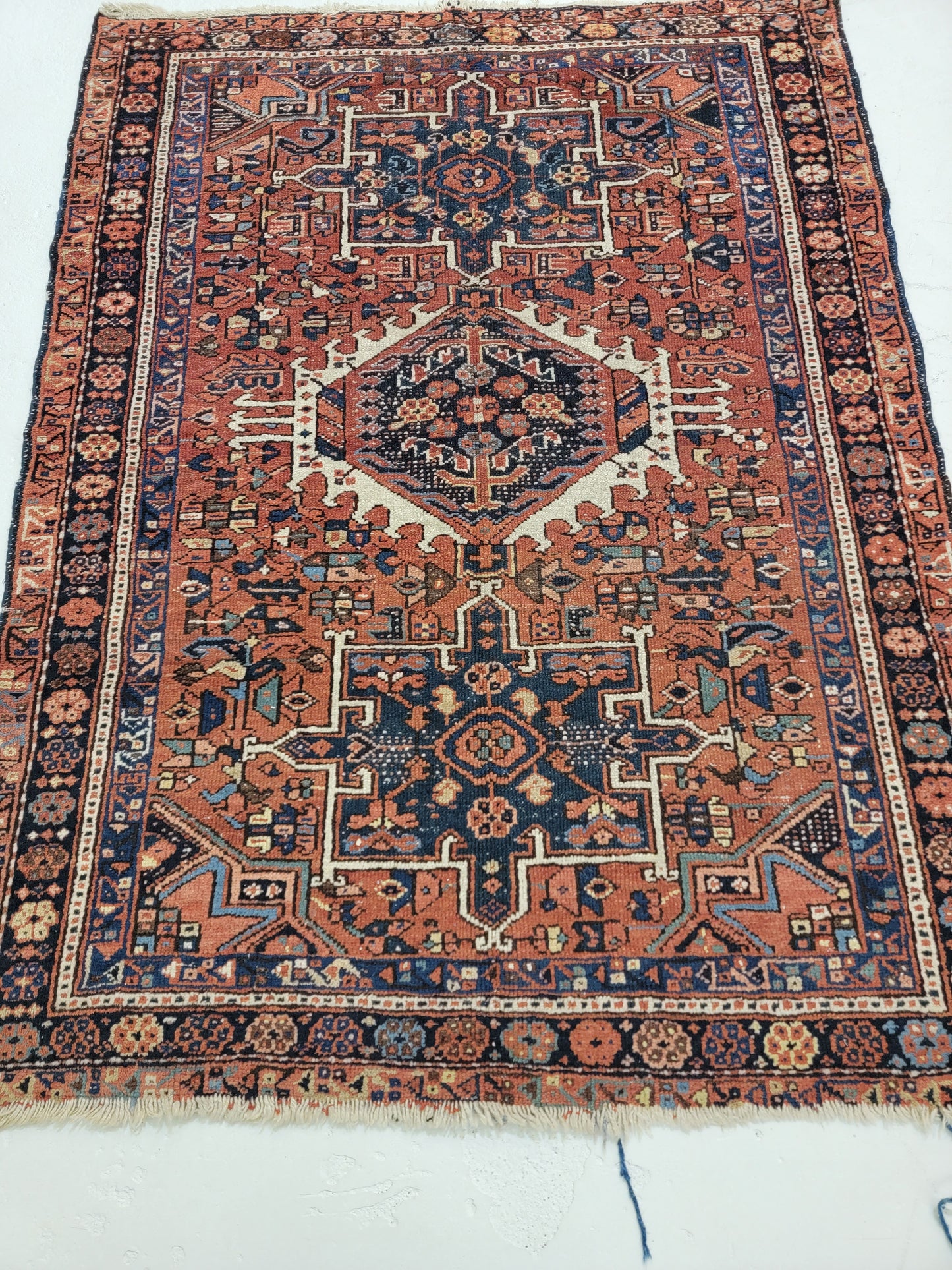 Hand-Knotted Wool Rug Heriz Karajeh 3'6" x 4'7"