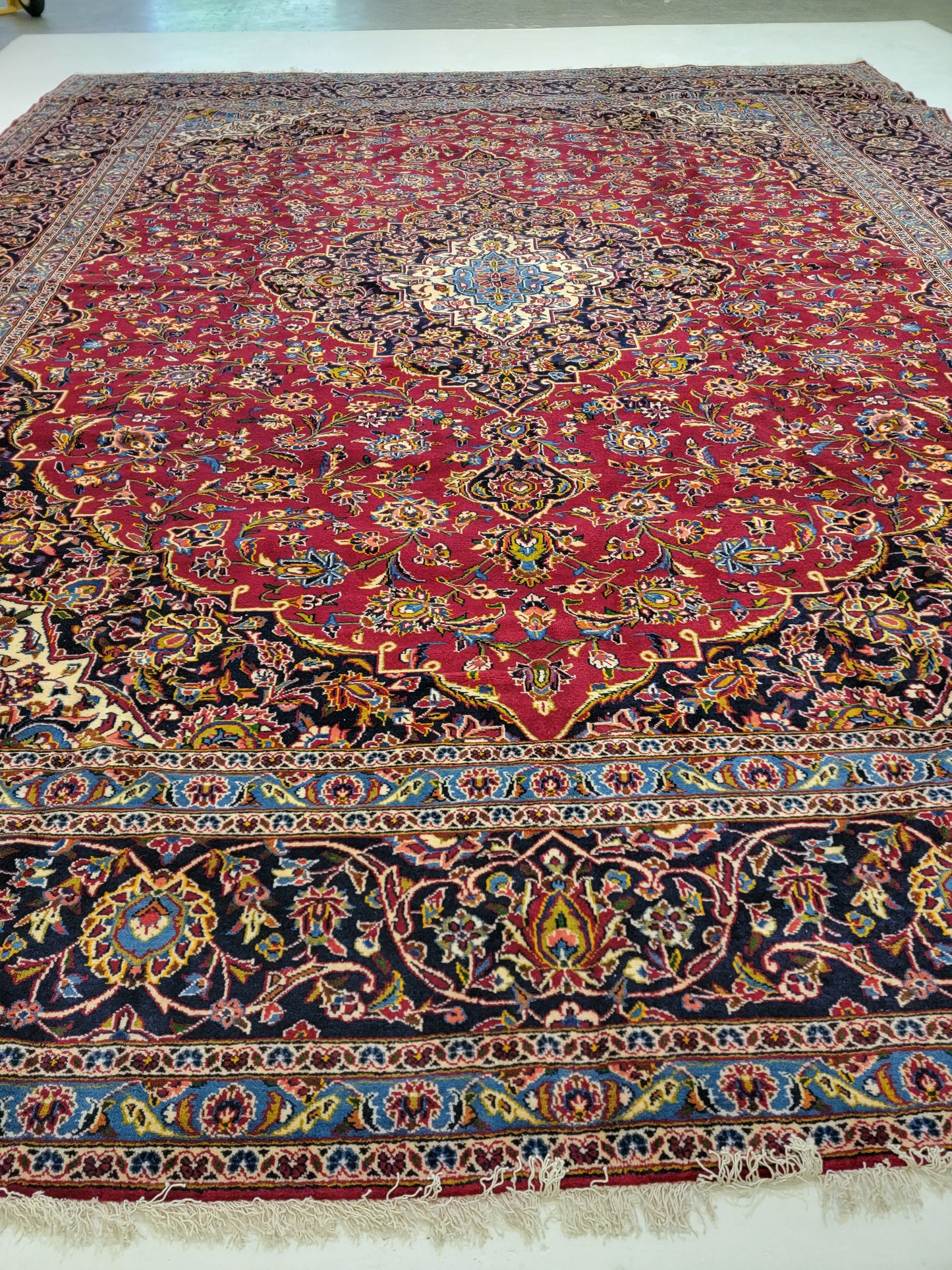 Antique Hand-Knotted Wool Area Rug Original Kashan Oversized 13'2" x 15'11"