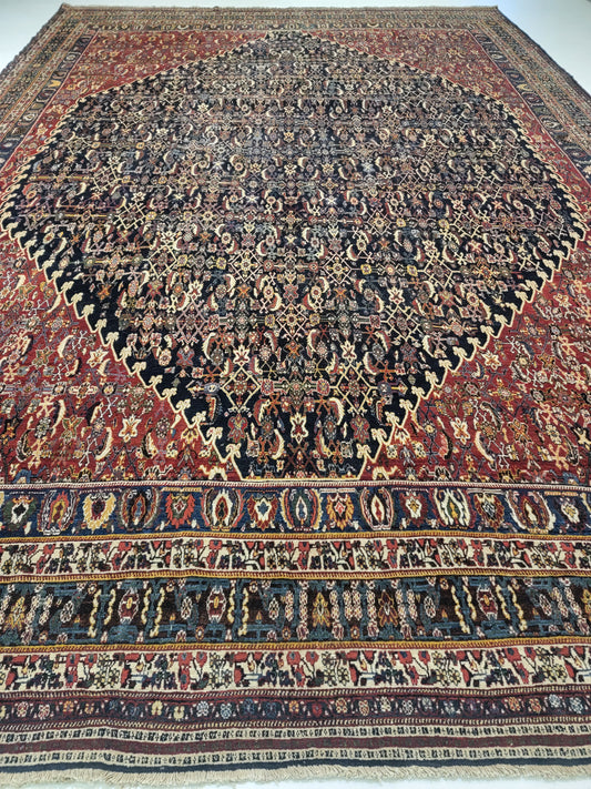 Antique Hand-Knotted Wool Area Rug Ghashghai Mahi Extremely Rare 11'7" x 17'