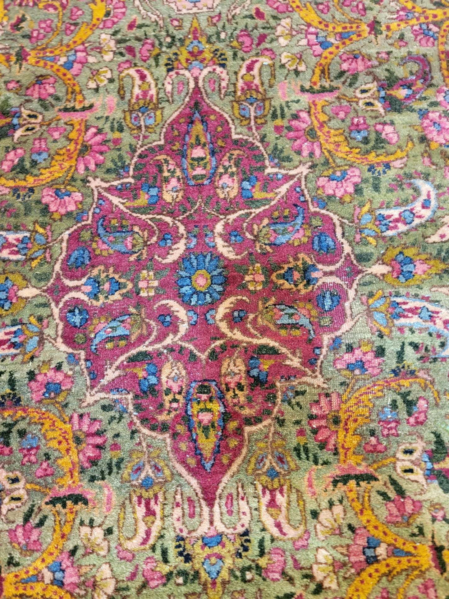 Antique Hand-Knotted Wool Area Rug Kerman 9'7" x 19'5"
