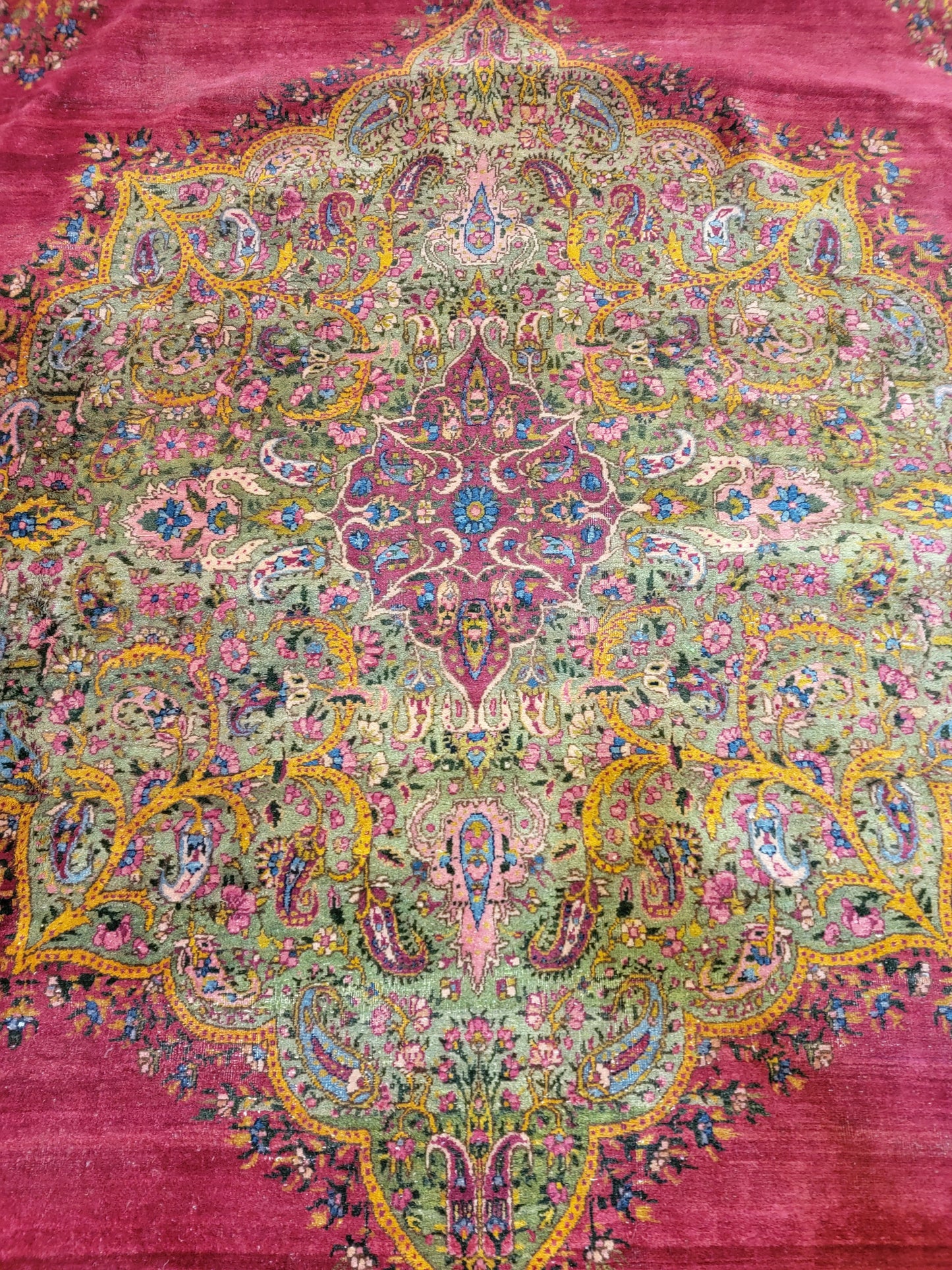 Antique Hand-Knotted Wool Area Rug Kerman 9'7" x 19'5"