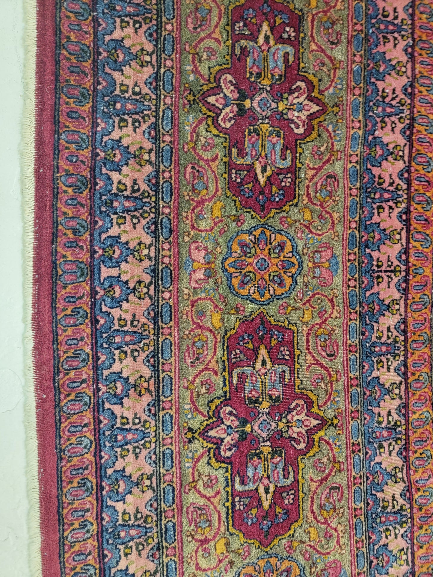Antique Hand-Knotted Wool Area Rug Kerman 9'7" x 19'5"
