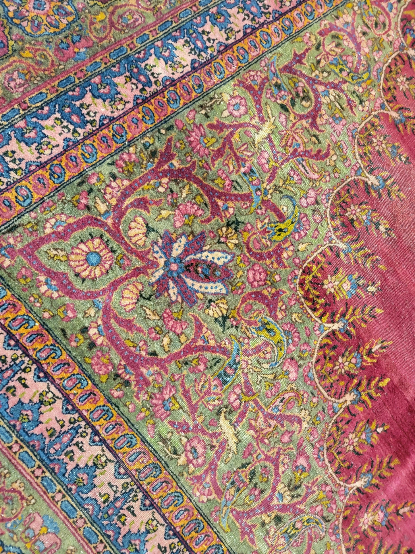 Antique Hand-Knotted Wool Area Rug Kerman 9'7" x 19'5"