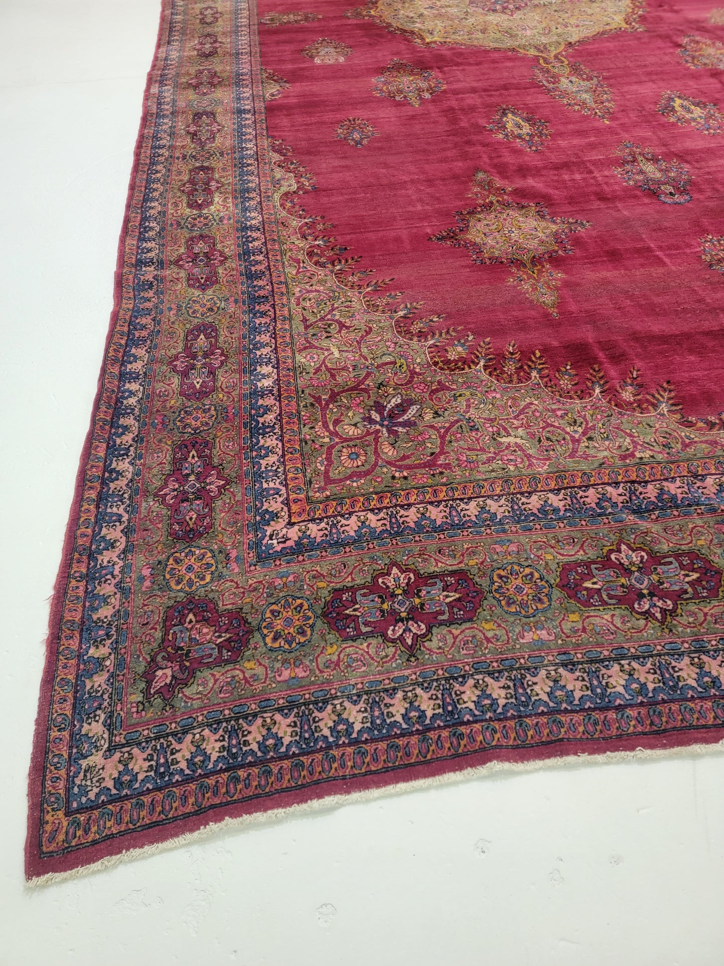 Antique Hand-Knotted Wool Area Rug Kerman 9'7" x 19'5"