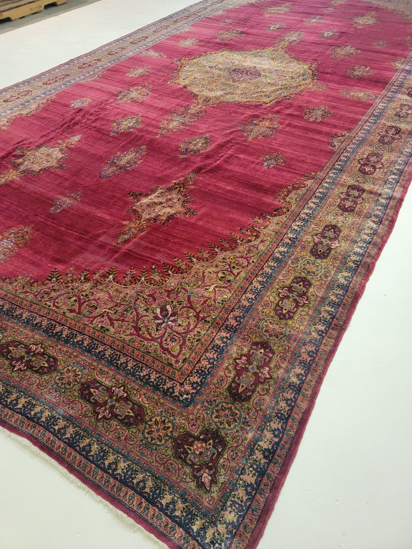 Antique Hand-Knotted Wool Area Rug Kerman 9'7" x 19'5"
