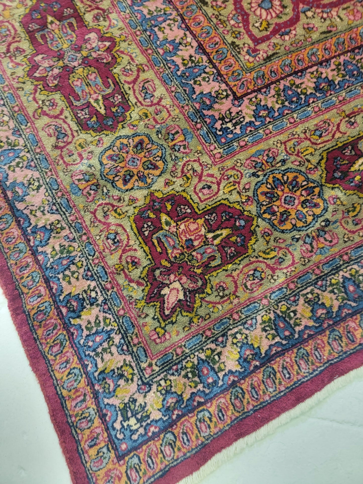 Antique Hand-Knotted Wool Area Rug Kerman 9'7" x 19'5"