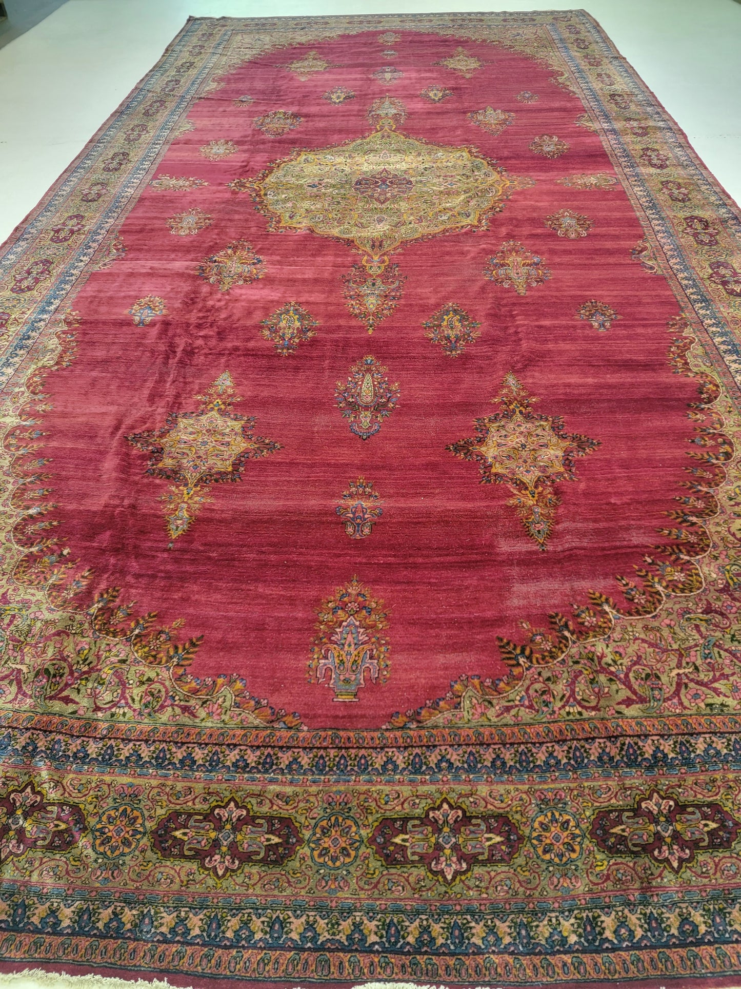 Antique Hand-Knotted Wool Area Rug Kerman 9'7" x 19'5"