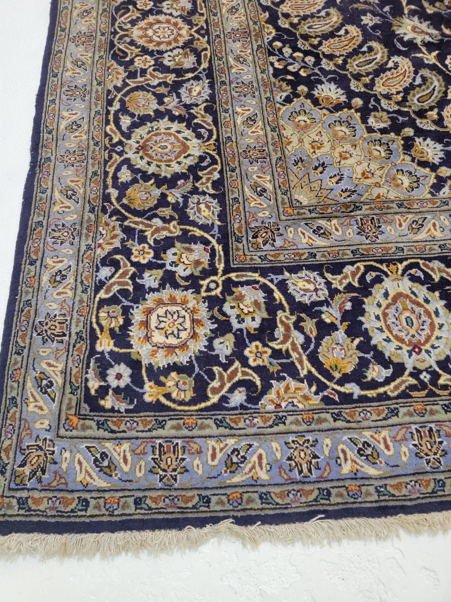 Antique Hand-Knotted Wool Area Rug Kashan Signed Rug 10'2" x 15'10"