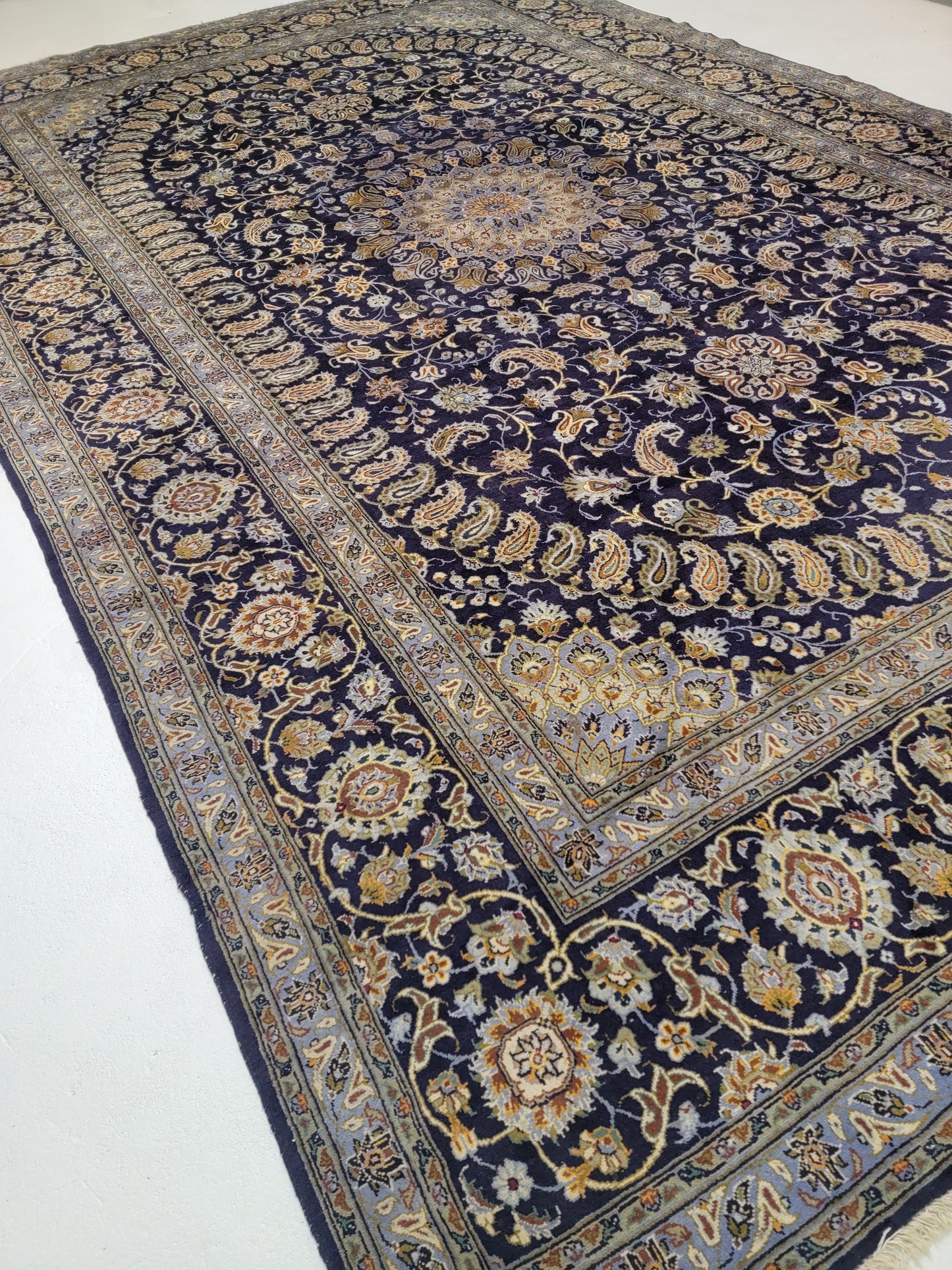 Antique Hand-Knotted Wool Area Rug Kashan Signed Rug 10'2" x 15'10"