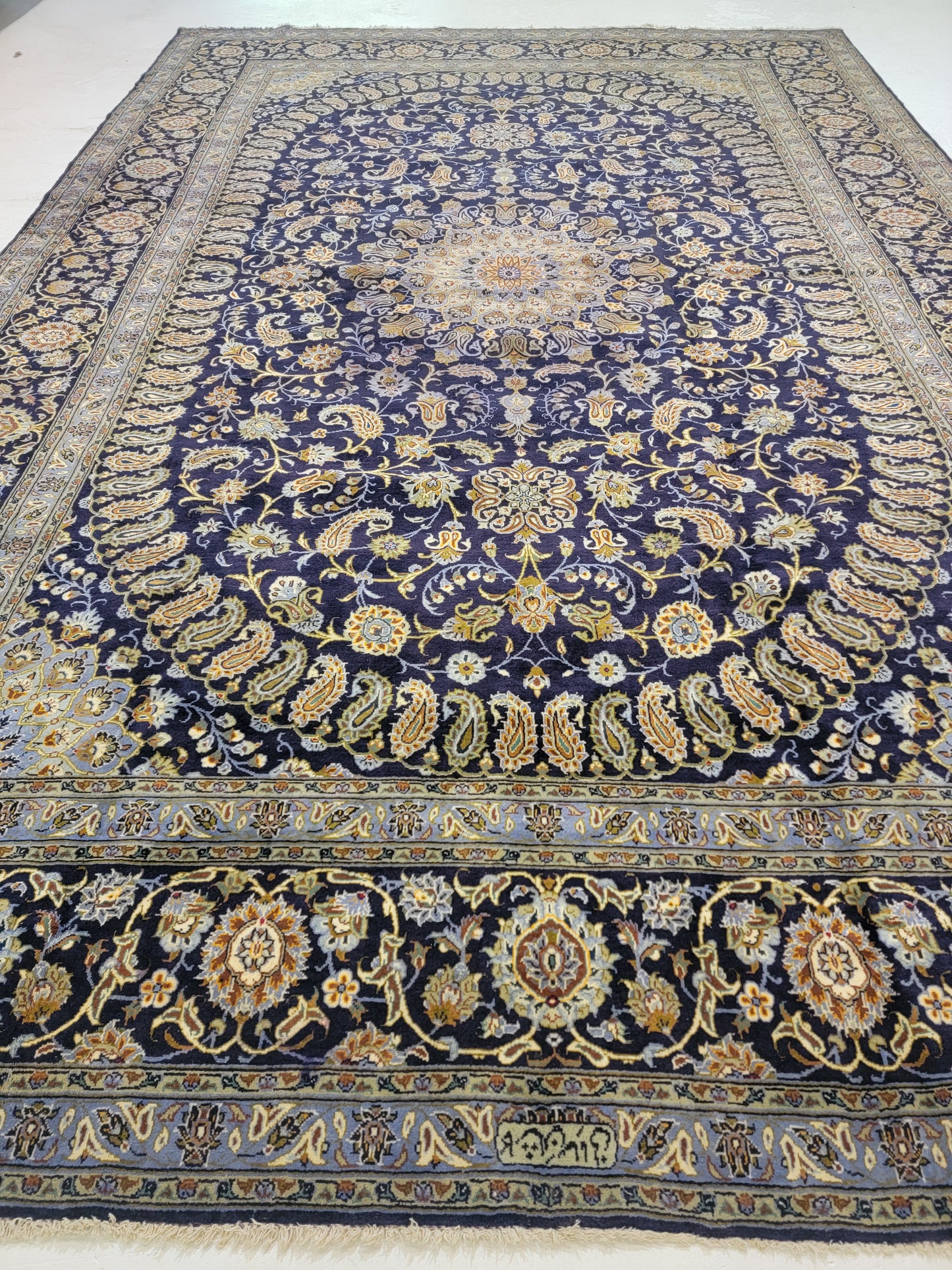 Antique Hand-Knotted Wool Area Rug Kashan Signed Rug 10'2" x 15'10"