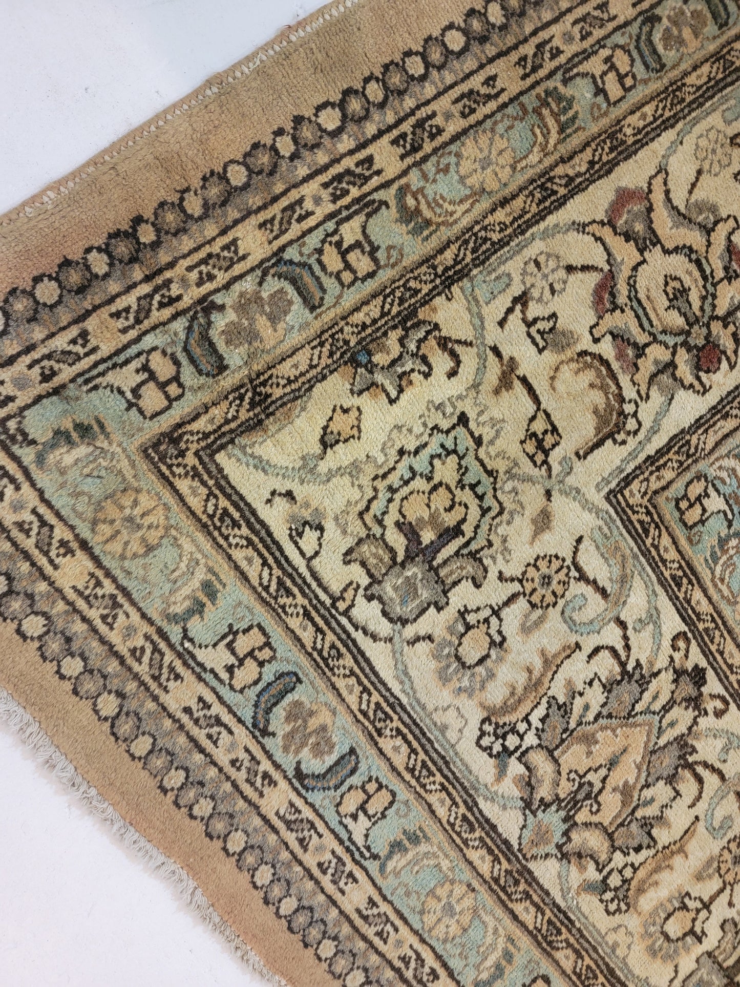 Antique Hand-Knotted Wool Area Rug Square Tabriz 12'10" x 13'2"