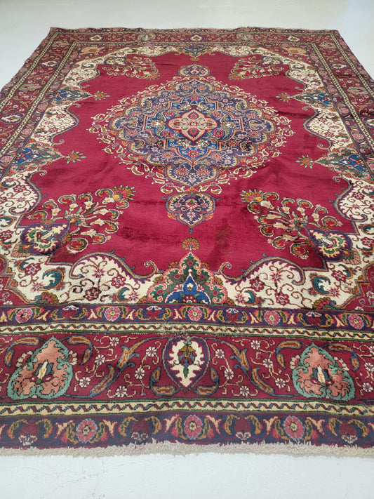 Antique Hand-Knotted Wool Area Rug Tabriz 9'3" x 12'6"