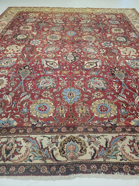 Antique Hand-Knotted Wool Area Rug Tabriz 12'2" x 14'2"
