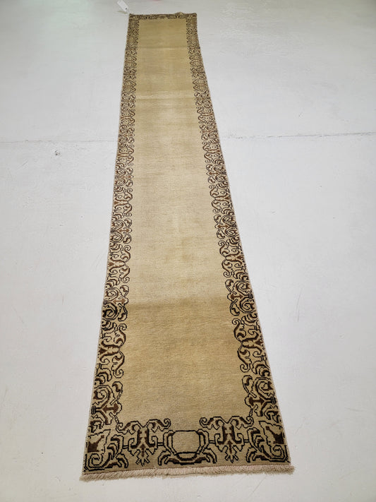 Antique Hand-Knotted Wool Runner Tabriz 3' x 23'