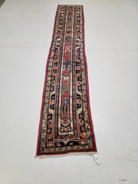 Antique Hand-Knotted Wool Runner Mashad 1'9" x 9'9"
