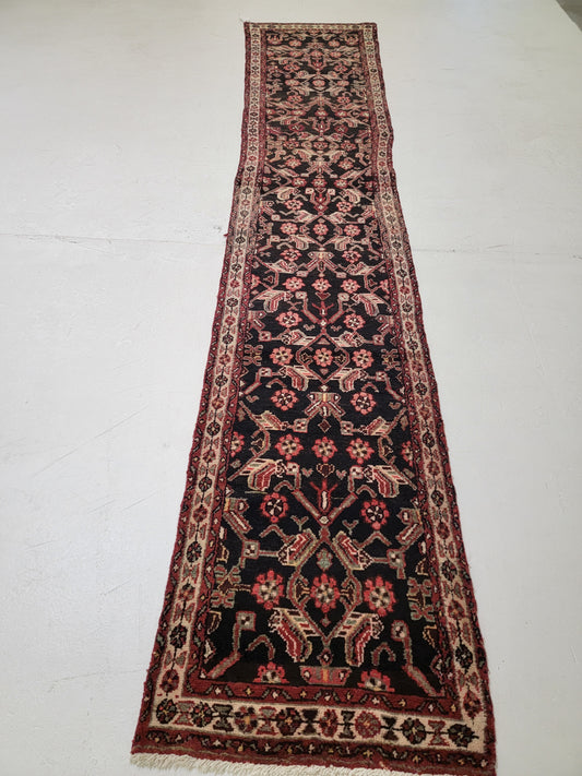 Antique Hand-Knotted Wool Runner Hamedan 2'4" x 13'