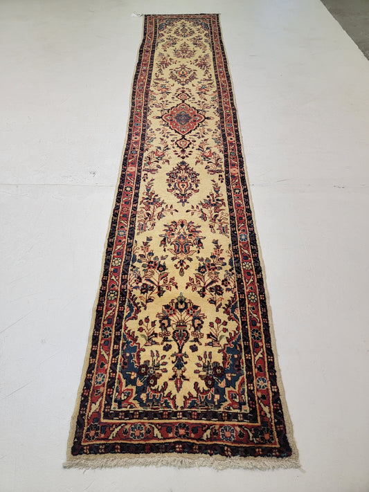 Antique Hand-Knotted Wool Runner Sarouk 2'5" x 13'1"