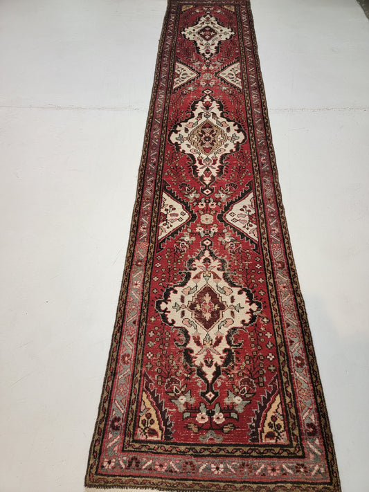 Antique Hand-Knotted Wool Runner Mahal 2'8" x 13'6"