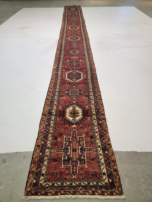Antique Hand-Knotted Wool Runner Karajeh 2'6" x 26'4"