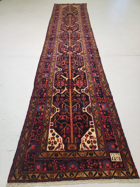Antique Hand-Knotted Wool Runner Nahavand Hamedan 3'6" x 17'3"