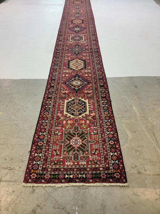 Antique Hand-Knotted Wool Runner Heriz Serapi 2'10" x 31'10"