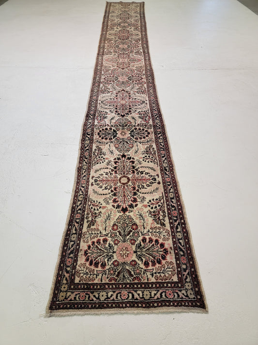 Antique Hand-Knotted Wool Runner Hamedan Rudbar 2'6" x 20'6"