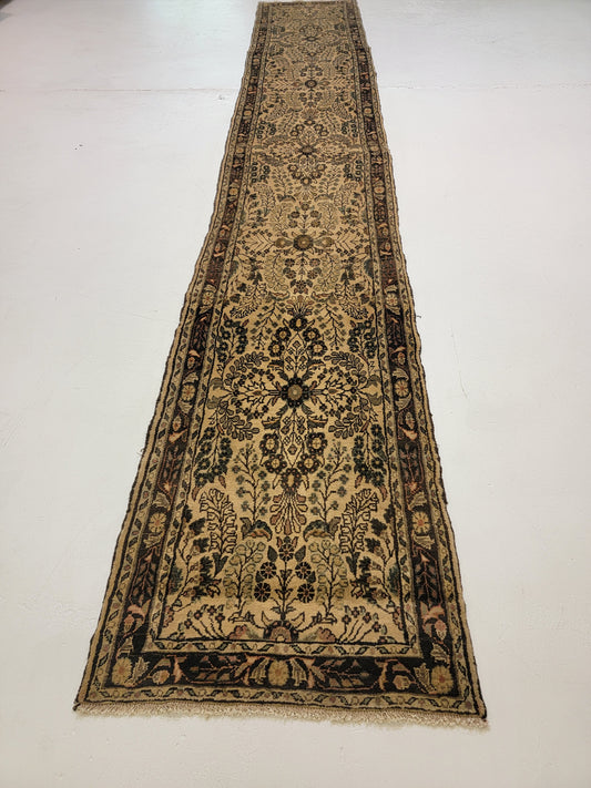Antique Hand-Knotted Wool Runner Hamedan Rudbar 3' x 18'
