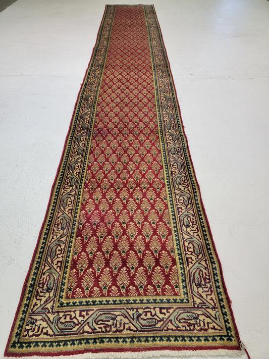 Antique Hand-Knotted Wool Runner Tabriz Mir/Saraband 3'3" x 20'