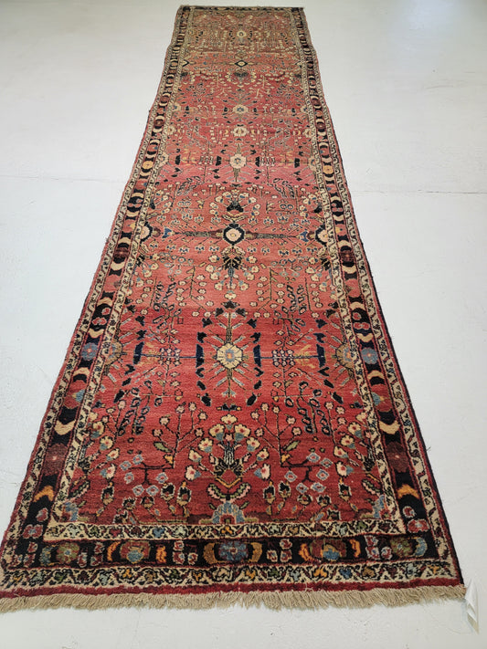Antique Hand-Knotted Wool Runner Hamedan Rudbar 3'11" x 16'11"