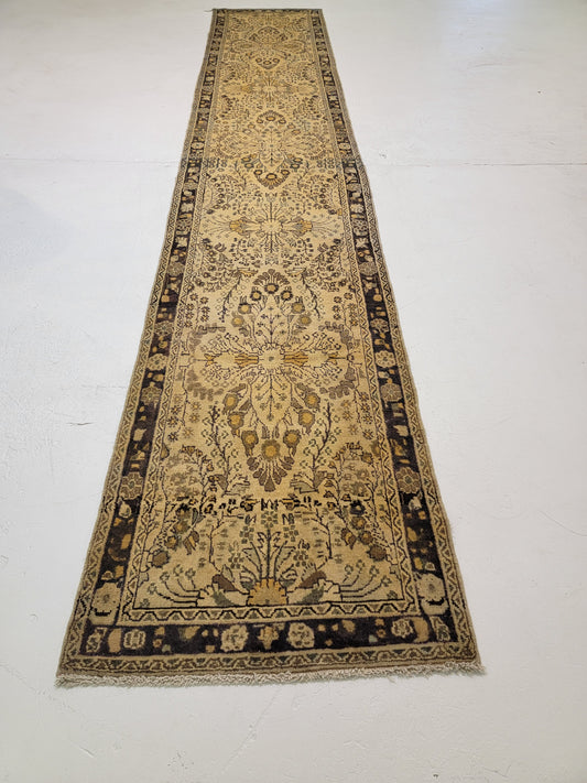 Antique Hand-Knotted Wool Runner Hamedan Rudbar 2'10" x 17'2"