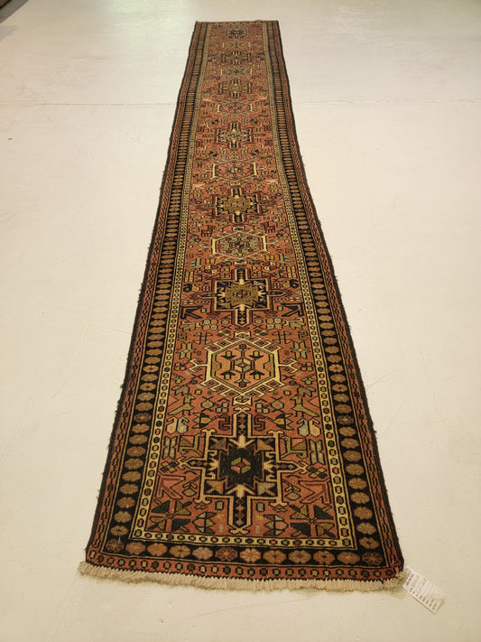 Antique Hand-Knotted Wool Runner Heriz Karajeh 2'8" x 16'3"