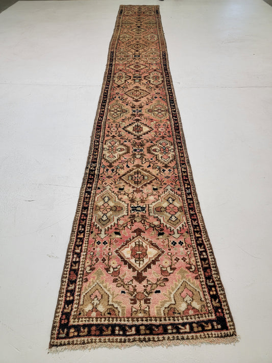 Antique Hand-Knotted Wool Runner Hamedan 2'7" x 19'6"