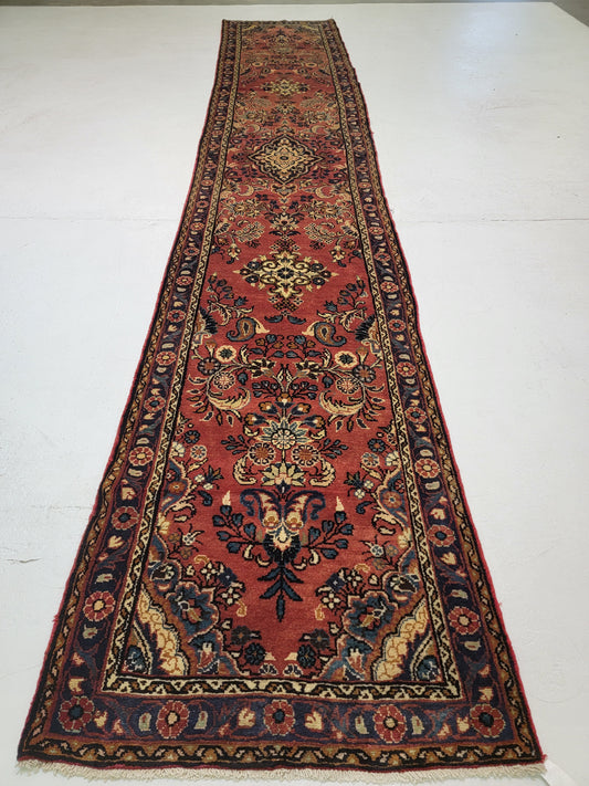 Antique Hand-Knotted Wool Runner Hamedan Borchaloo 3'2" x 18'2"