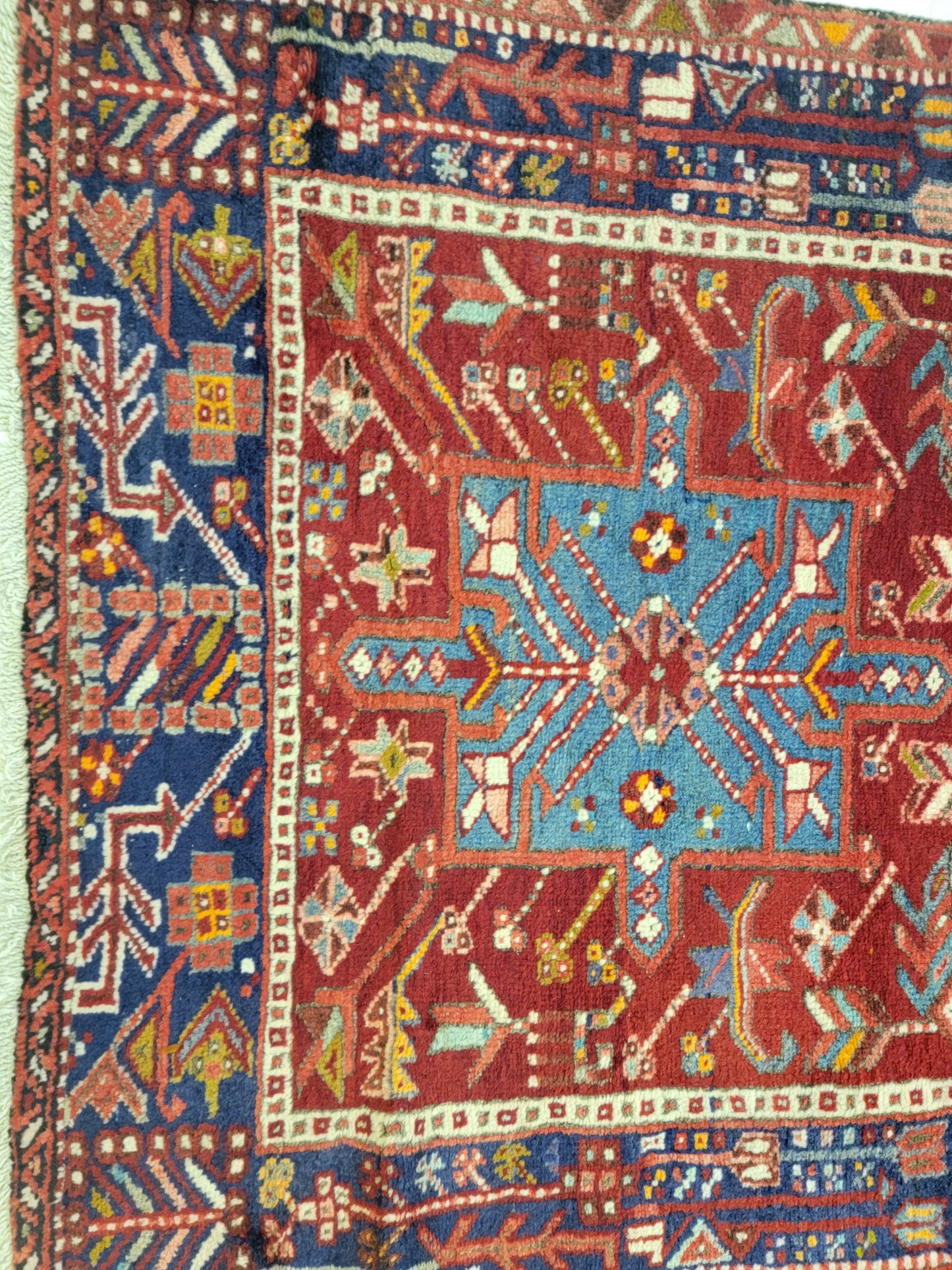 Antique Hand-Knotted Wool Runner Heriz Karajeh 3'5" x 18'