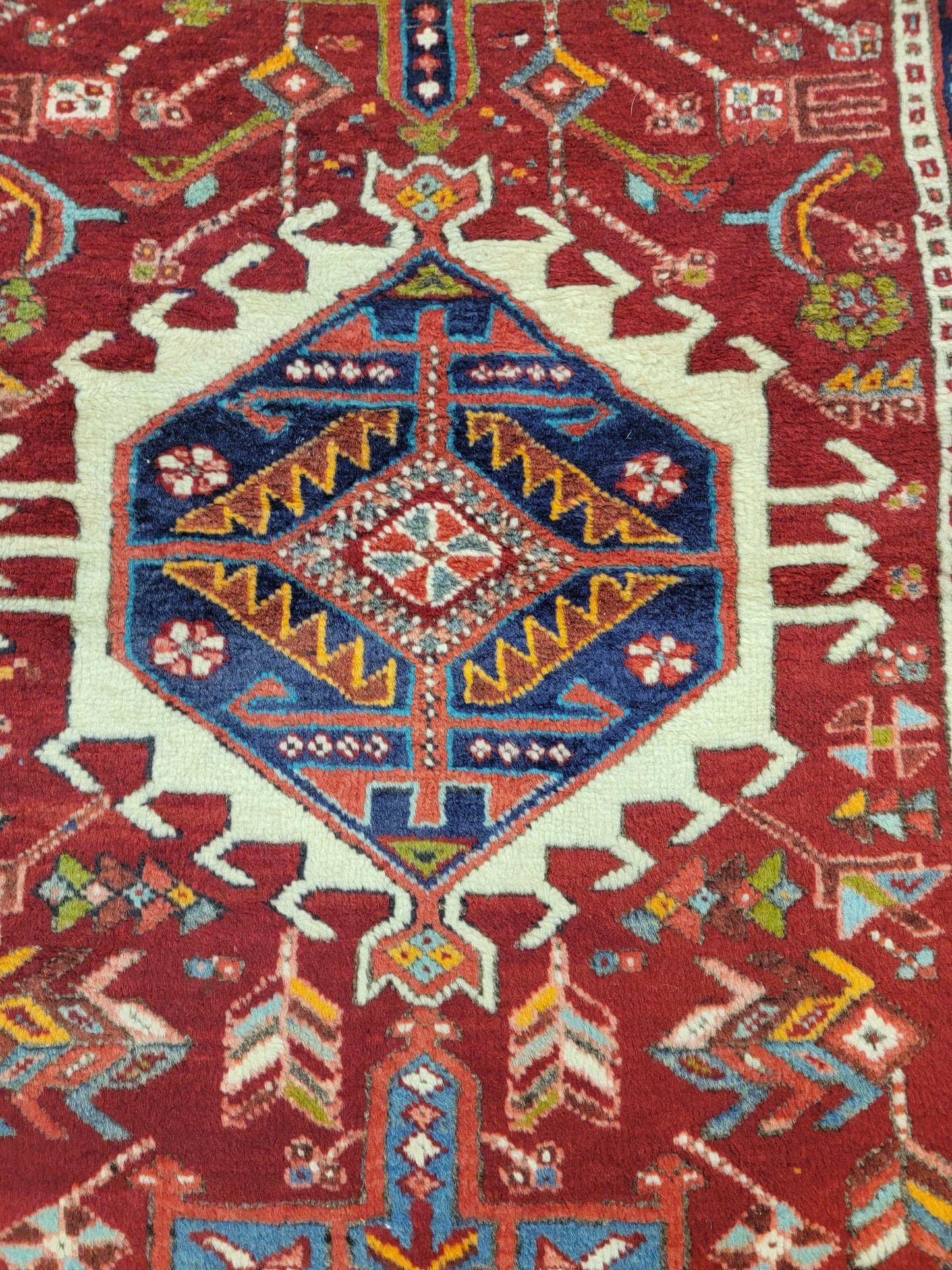 Antique Hand-Knotted Wool Runner Heriz Karajeh 3'5" x 18'