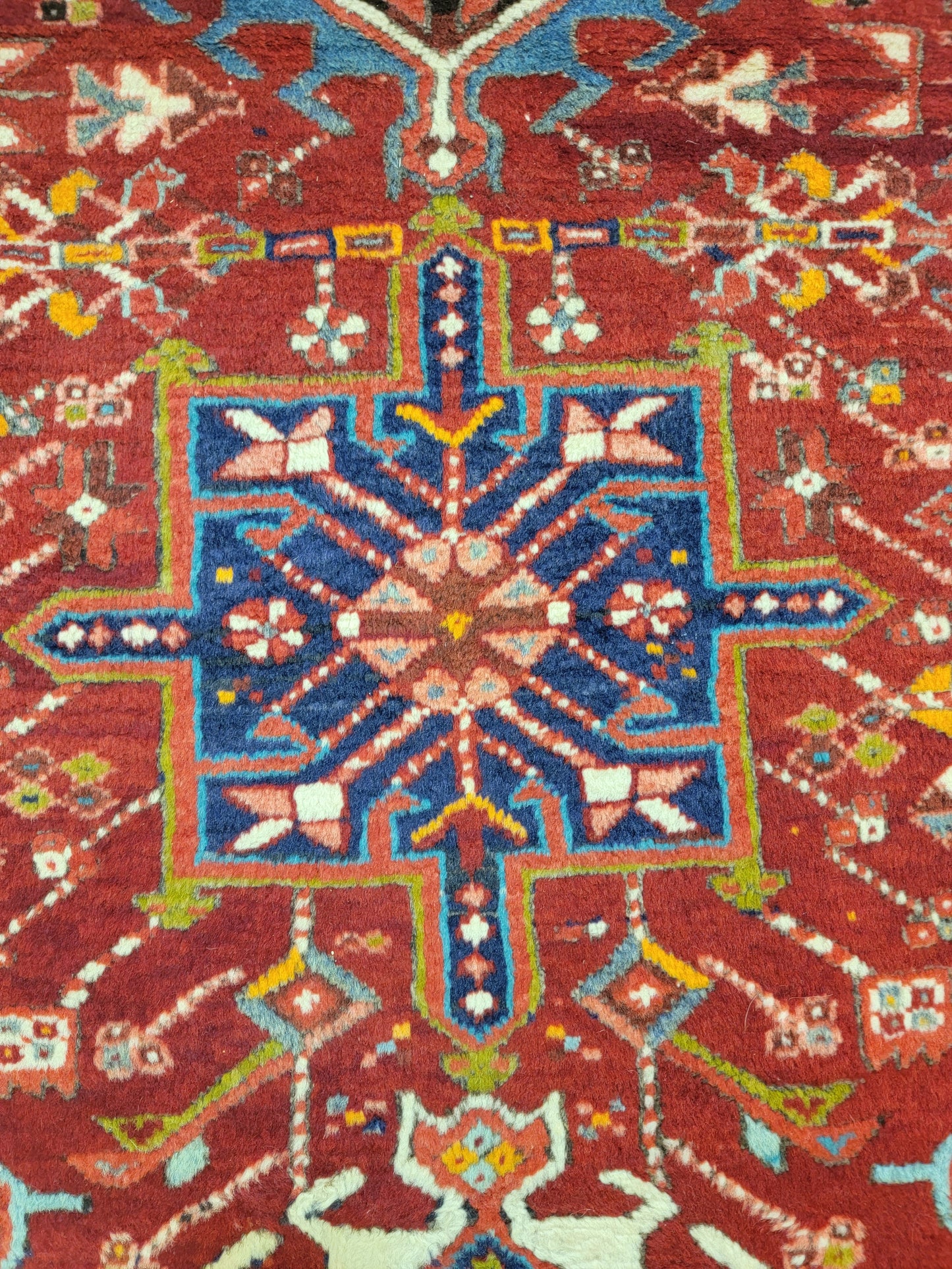 Antique Hand-Knotted Wool Runner Heriz Karajeh 3'5" x 18'